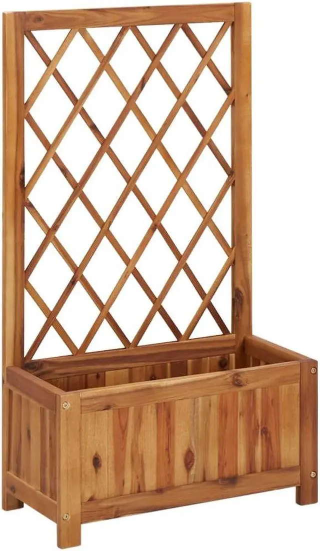 Alt view image 2 of 7 - vidaXL Garden Raised Bed with Trellis, Wooden Raised Flower Bed for Flowers and Plants, Solid Acacia Wood Planter, Outdoor and Indoor Use, Brown