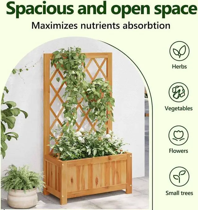 Alt view image 5 of 7 - vidaXL Garden Raised Bed with Trellis, Wooden Raised Flower Bed for Flowers and Plants, Solid Acacia Wood Planter, Outdoor and Indoor Use, Brown