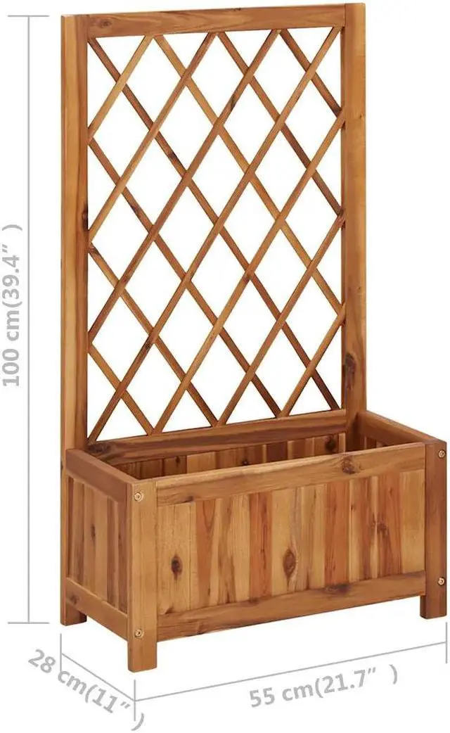 Alt view image 4 of 7 - vidaXL Garden Raised Bed with Trellis, Wooden Raised Flower Bed for Flowers and Plants, Solid Acacia Wood Planter, Outdoor and Indoor Use, Brown
