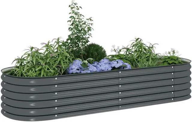 Alt view image 3 of 7 - vidaXL Garden Raised Bed Galvanized Steel, Oval Garden Planter for Flowers and Planters, Bottomless Raised Flower Bed, Weather-resistant, Gray, 94.5"x31.5"x17.3"