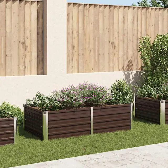 Main image of vidaXL Garden Raised Bed Galvanized Steel, Rectangular Garden Planter for Flowers and Planters, Raised Bed, Weather-resistant, Brown, 63"x31.5"x17.7"