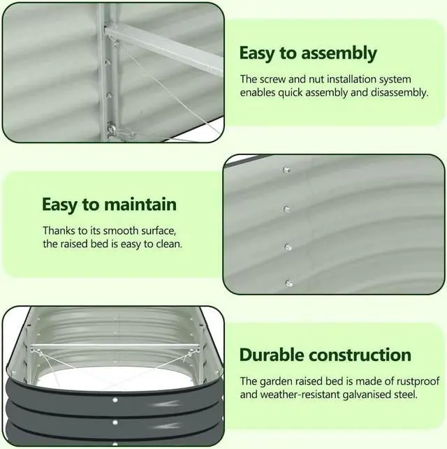 Alt view image 5 of 7 - vidaXL Garden Raised Bed Galvanized Steel, Oval Garden Planter for Flowers and Planters, Bottomless Raised Flower Bed, Weather-resistant, Gray, 94.5"x31.5"x17.3"