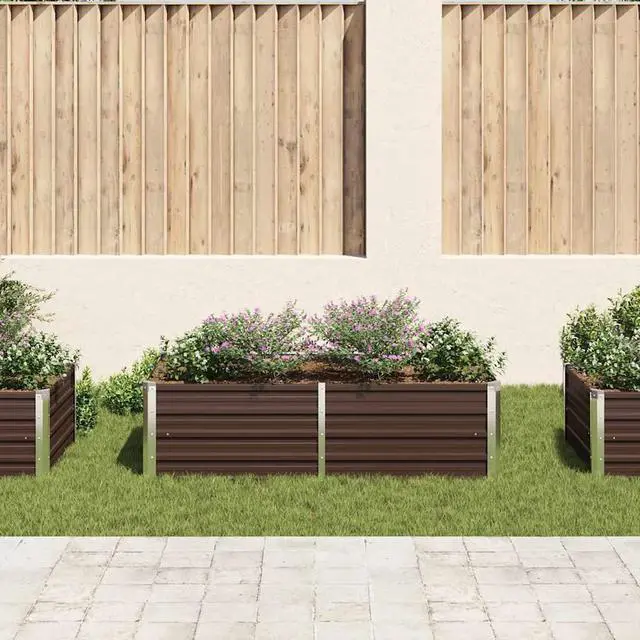 Alt view image 3 of 7 - vidaXL Garden Raised Bed Galvanized Steel, Rectangular Garden Planter for Flowers and Planters, Raised Bed, Weather-resistant, Brown, 63"x31.5"x17.7"