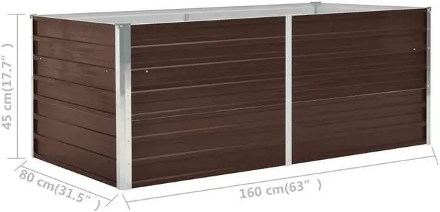 Alt view image 7 of 7 - vidaXL Garden Raised Bed Galvanized Steel, Rectangular Garden Planter for Flowers and Planters, Raised Bed, Weather-resistant, Brown, 63"x31.5"x17.7"