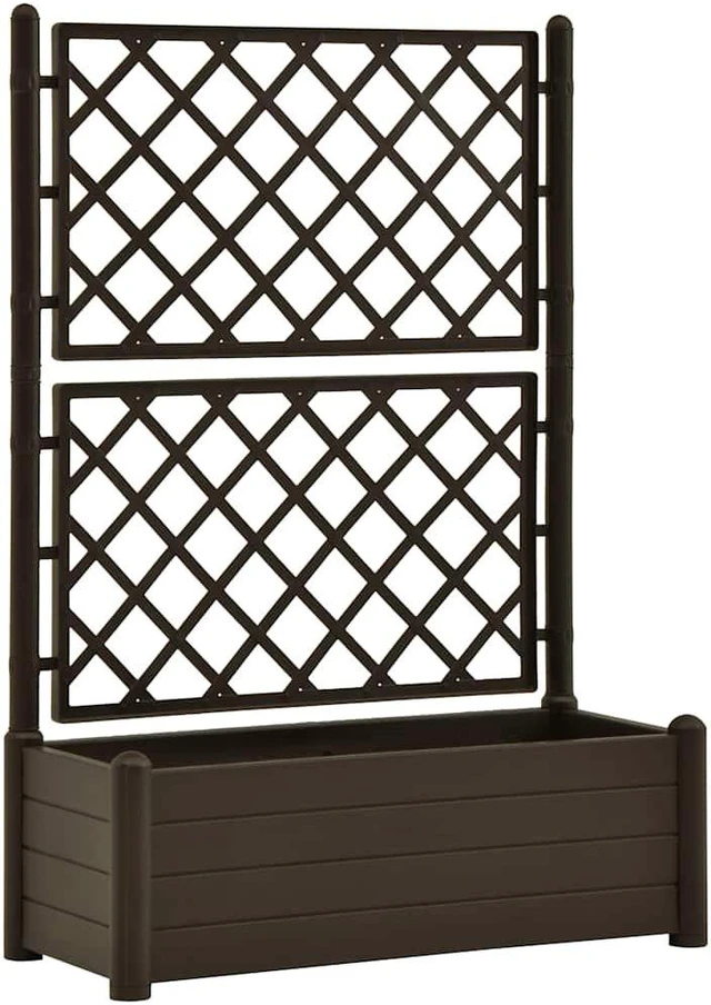 Alt view image 2 of 8 - vidaXL Garden Raised Bed with Trellis, Raised Bed for Flowers and Plants, Planter with Drainage Hole, Outdoor and Indoor Use, Mocha, 39.4"x16.9"x55.9" , PP