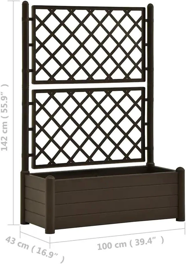 Alt view image 4 of 8 - vidaXL Garden Raised Bed with Trellis, Raised Bed for Flowers and Plants, Planter with Drainage Hole, Outdoor and Indoor Use, Mocha, 39.4"x16.9"x55.9" , PP