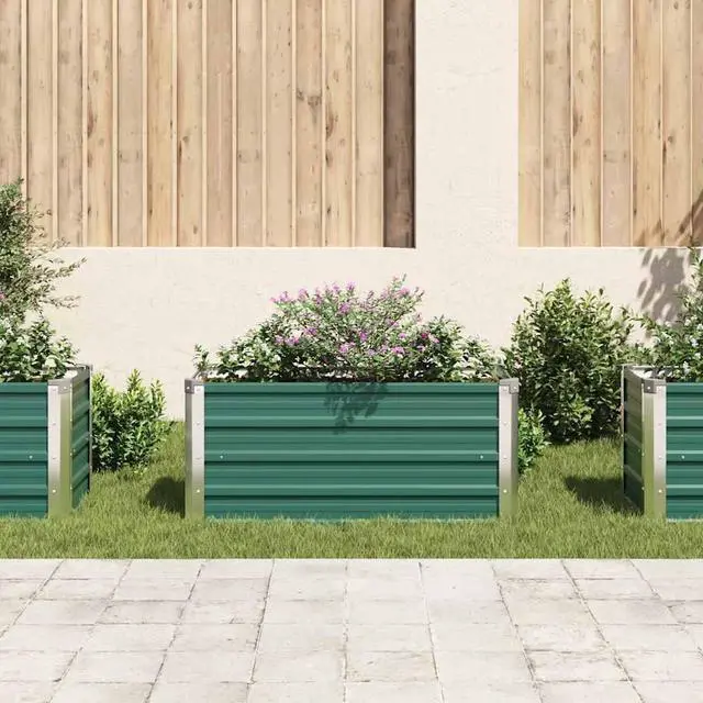 Alt view image 3 of 7 - vidaXL Garden Raised Bed Galvanized Steel, Rectangular Garden Planter for Flowers and Planters, Bottomless Raised Flower Bed, Weather-resistant, Green, 39.4"x15.7"x17.7"