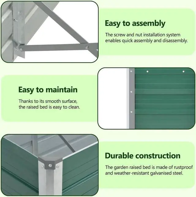 Alt view image 5 of 7 - vidaXL Garden Raised Bed Galvanized Steel, Rectangular Garden Planter for Flowers and Planters, Bottomless Raised Flower Bed, Weather-resistant, Green, 39.4"x15.7"x17.7"