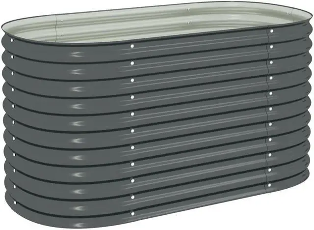 Alt view image 2 of 7 - vidaXL Garden Raised Bed Galvanized Steel, Oval Garden Planter for Flowers and Planters, Bottomless Raised Flower Bed, Weather-resistant, Gray, 63"x31.5"x31.9"