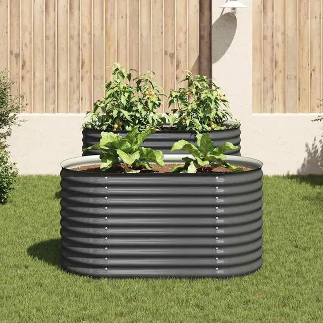 Alt view image 3 of 7 - vidaXL Garden Raised Bed Galvanized Steel, Oval Garden Planter for Flowers and Planters, Bottomless Raised Flower Bed, Weather-resistant, Gray, 63"x31.5"x31.9"