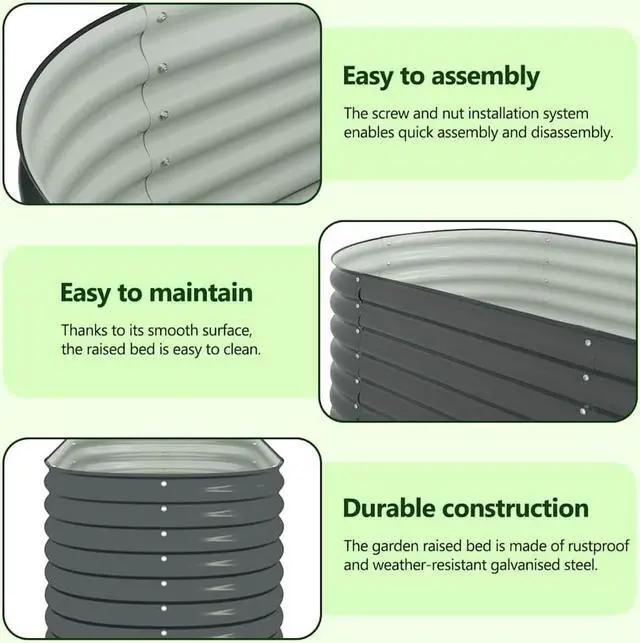Alt view image 5 of 7 - vidaXL Garden Raised Bed Galvanized Steel, Oval Garden Planter for Flowers and Planters, Bottomless Raised Flower Bed, Weather-resistant, Gray, 63"x31.5"x31.9"