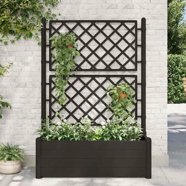 Main image of vidaXL Garden Raised Bed with Trellis, Raised Bed for Flowers and Plants, Planter with Drainage Hole, Outdoor and Indoor Use, Anthracite, 39.4"x16.9"x55.9" , PP