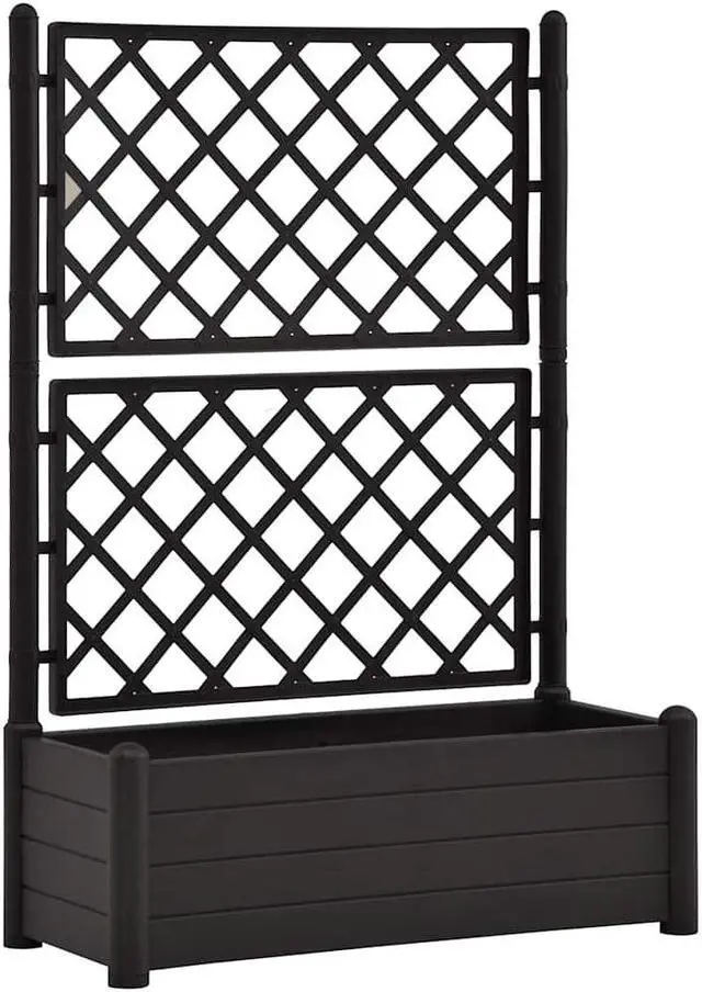 Alt view image 2 of 7 - vidaXL Garden Raised Bed with Trellis, Raised Bed for Flowers and Plants, Planter with Drainage Hole, Outdoor and Indoor Use, Anthracite, 39.4"x16.9"x55.9" , PP
