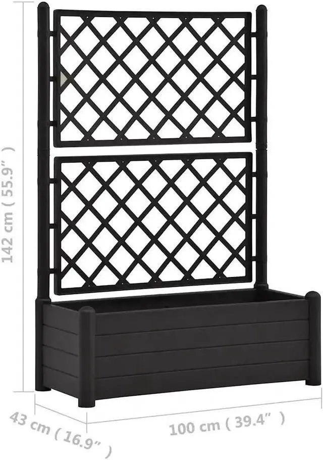 Alt view image 4 of 7 - vidaXL Garden Raised Bed with Trellis, Raised Bed for Flowers and Plants, Planter with Drainage Hole, Outdoor and Indoor Use, Anthracite, 39.4"x16.9"x55.9" , PP