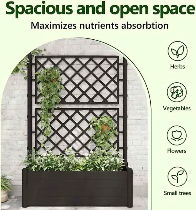 Alt view image 5 of 7 - vidaXL Garden Raised Bed with Trellis, Raised Bed for Flowers and Plants, Planter with Drainage Hole, Outdoor and Indoor Use, Anthracite, 39.4"x16.9"x55.9" , PP