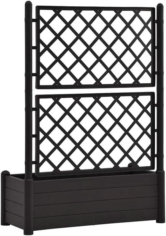 Alt view image 6 of 7 - vidaXL Garden Raised Bed with Trellis, Raised Bed for Flowers and Plants, Planter with Drainage Hole, Outdoor and Indoor Use, Anthracite, 39.4"x16.9"x55.9" , PP