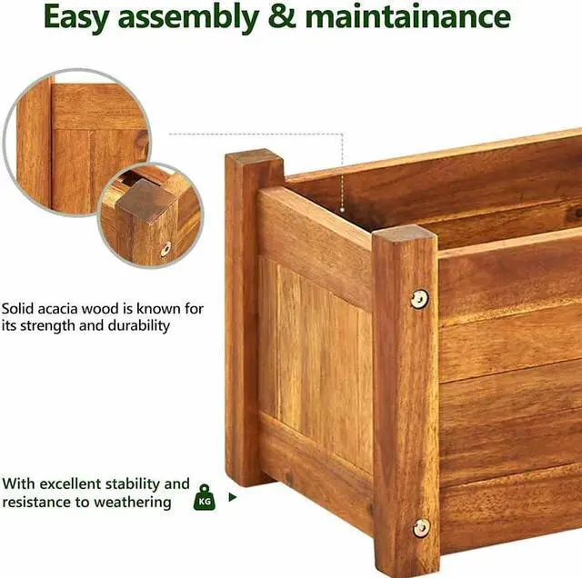 Alt view image 5 of 7 - vidaXL Garden Raised Bed, Wooden Raised Flower Bed for Flowers and Plants, Solid Acacia Wood Planter, Outdoor and Indoor Use, Brown