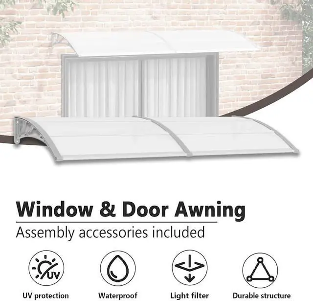 Alt view image 5 of 7 - vidaXL Door Canopy, Front Door Canopy for Protection, Porch Canopy for Outdoor, Weather-resistant Polycarbonate Cover, 94.5''x31.5'', Gray and Transparent