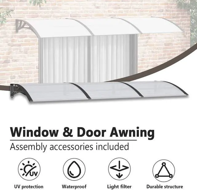 Alt view image 5 of 7 - vidaXL Door Canopy, Front Door Canopy for Protection, Porch Canopy for Outdoor, Weather-Resistant Polycarbonate Cover, 118,1''x39,4'', Black