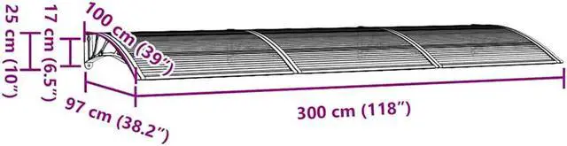 Alt view image 7 of 7 - vidaXL Door Canopy, Front Door Canopy for Protection, Porch Canopy for Outdoor, Weather-Resistant Polycarbonate Cover, 118,1''x39,4'', Black