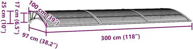 Alt view image 4 of 7 - vidaXL Door Canopy, Front Door Canopy for Protection, Porch Canopy for Outdoor, Weather-Resistant Polycarbonate Cover, 118,1''x39,4'', Black