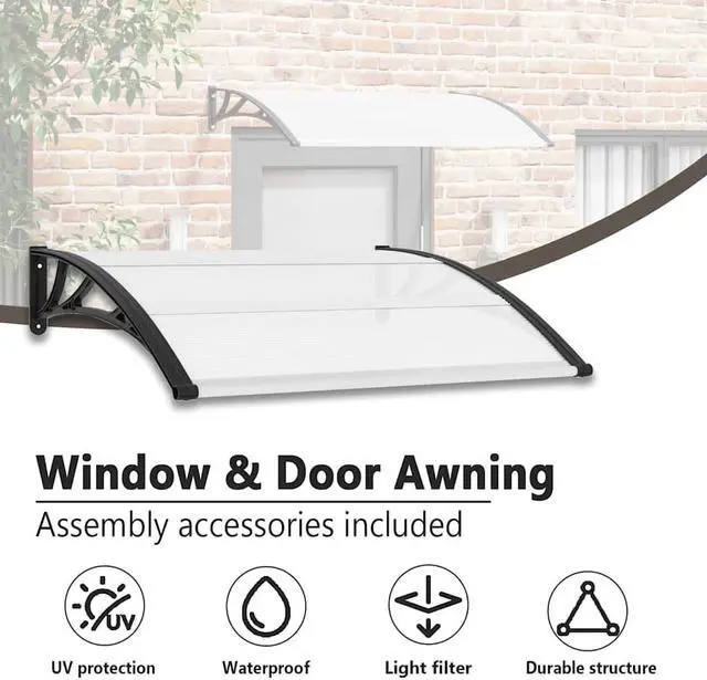 Alt view image 5 of 7 - vidaXL Door Canopy, Front Door Canopy for Protection, Porch Canopy for Outdoor, Weather-resistant Polycarbonate Cover, 47.2''x31.5'', Black and Transparent