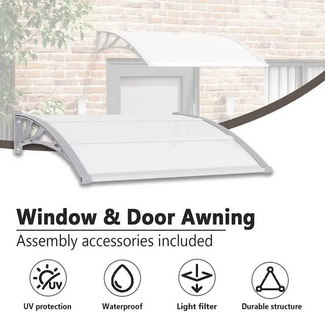 Alt view image 5 of 7 - vidaXL Door Canopy, Front Door Canopy for Protection, Porch Canopy for Outdoor, Weather-Resistant Polycarbonate Cover, 47,2''x39,4'', Gray