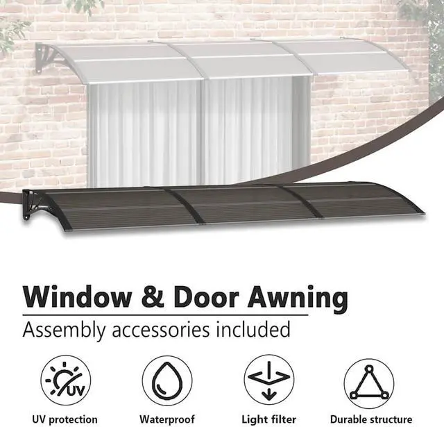 Alt view image 5 of 7 - vidaXL Door Canopy, Front Door Canopy for Protection, Porch Canopy for Outdoor, Weather-Resistant Polycarbonate Cover, 118,1''x39,4'', Black