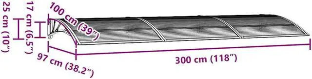 Alt view image 7 of 7 - vidaXL Door Canopy, Front Door Canopy for Protection, Porch Canopy for Outdoor, Weather-Resistant Polycarbonate Cover, 118,1''x39,4'', Black
