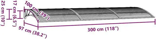 Alt view image 4 of 7 - vidaXL Door Canopy, Front Door Canopy for Protection, Porch Canopy for Outdoor, Weather-Resistant Polycarbonate Cover, 118,1''x39,4'', Black