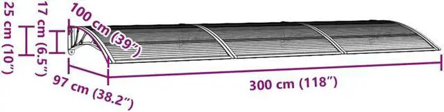Alt view image 6 of 7 - vidaXL Door Canopy, Front Door Canopy for Protection, Porch Canopy for Outdoor, Weather-Resistant Polycarbonate Cover, 118,1''x39,4'', Black