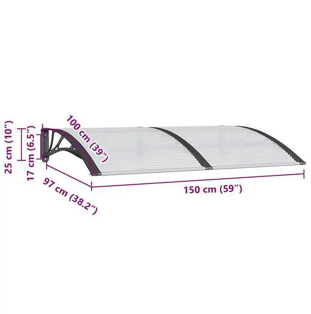 Alt view image 4 of 7 - vidaXL Door Canopy, Front Door Canopy for Protection, Porch Canopy for Outdoor, Weather-Resistant Polycarbonate Cover, 59,1''x39,4'', Black