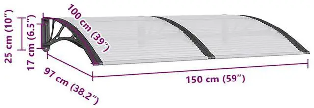 Alt view image 7 of 7 - vidaXL Door Canopy, Front Door Canopy for Protection, Porch Canopy for Outdoor, Weather-Resistant Polycarbonate Cover, 59,1''x39,4'', Black