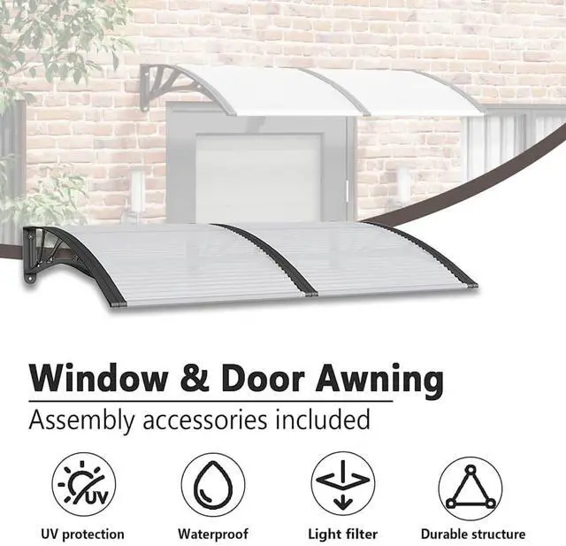 Alt view image 5 of 7 - vidaXL Door Canopy, Front Door Canopy for Protection, Porch Canopy for Outdoor, Weather-Resistant Polycarbonate Cover, 59,1''x39,4'', Black