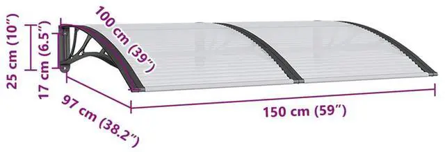 Alt view image 6 of 7 - vidaXL Door Canopy, Front Door Canopy for Protection, Porch Canopy for Outdoor, Weather-Resistant Polycarbonate Cover, 59,1''x39,4'', Black