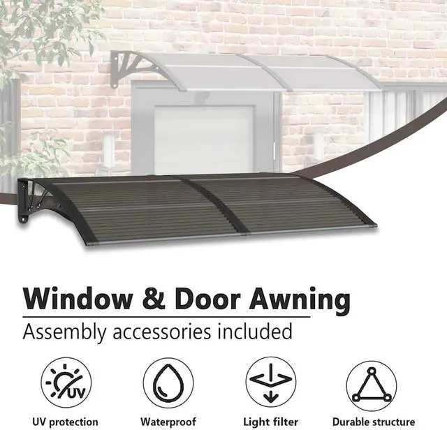 Alt view image 5 of 7 - vidaXL Door Canopy, Front Door Canopy for Protection, Porch Canopy for Outdoor, Weather-Resistant Polycarbonate Cover, 59,1''x39,4'', Black