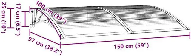 Alt view image 7 of 7 - vidaXL Door Canopy, Front Door Canopy for Protection, Porch Canopy for Outdoor, Weather-Resistant Polycarbonate Cover, 59,1''x39,4'', Black