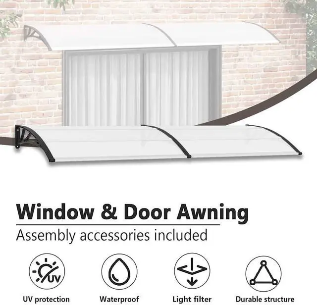 Alt view image 5 of 7 - vidaXL Door Canopy, Front Door Canopy for Protection, Porch Canopy for Outdoor, Weather-resistant Polycarbonate Cover, 118.1"x31.5", Black and Transparent