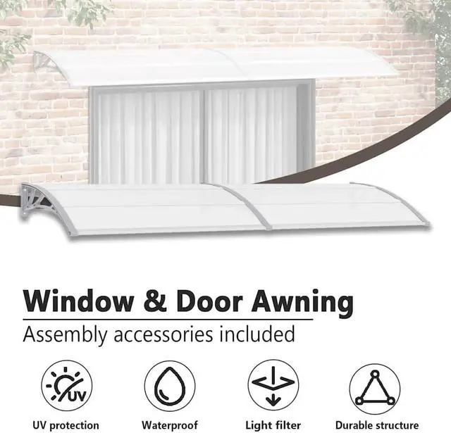 Alt view image 5 of 7 - vidaXL Door Canopy, Front Door Canopy for Protection, Porch Canopy for Outdoor, Weather-resistant Polycarbonate Cover, 118.1"x31.5", Gray and Transparent