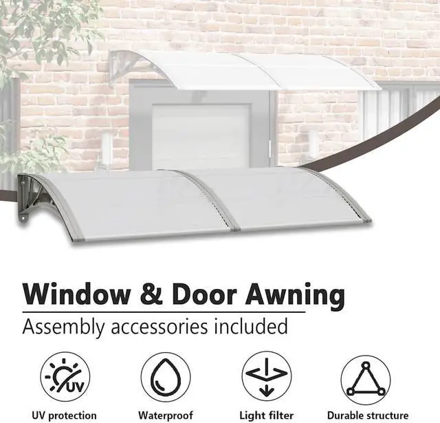 Alt view image 5 of 7 - vidaXL Door Canopy, Front Door Canopy for Protection, Porch Canopy for Outdoor, Weather-resistant Polycarbonate Cover, 59.1"x31.5", Gray and Transparent