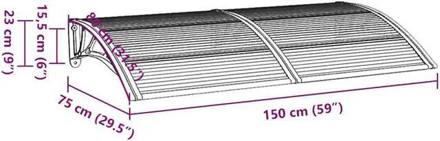 Alt view image 7 of 7 - vidaXL Door Canopy, Front Door Canopy for Protection, Porch Canopy for Outdoor, Weather-resistant Polycarbonate Cover, 59.1"x31.5", Gray and Transparent