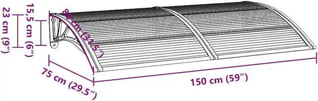 Alt view image 4 of 7 - vidaXL Door Canopy, Front Door Canopy for Protection, Porch Canopy for Outdoor, Weather-resistant Polycarbonate Cover, 59.1"x31.5", Gray and Transparent