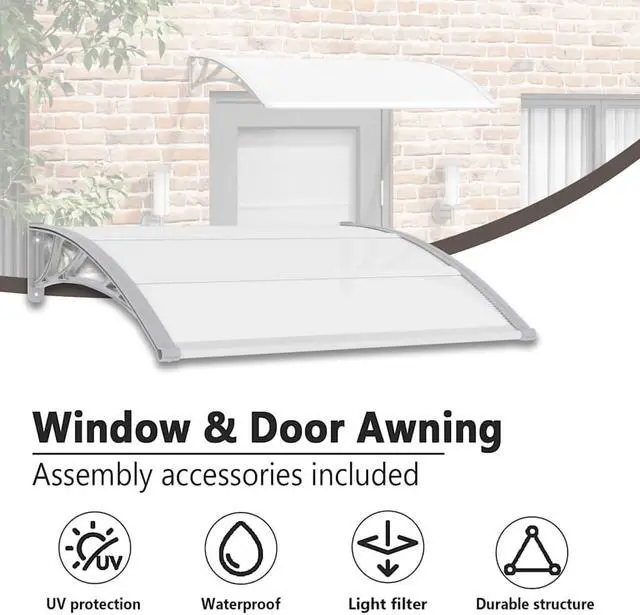 Alt view image 5 of 7 - vidaXL Door Canopy, Front Door Canopy for Protection, Porch Canopy for Outdoor, Weather-resistant Polycarbonate Cover, 47.2"x31.5", Gray and Transparent