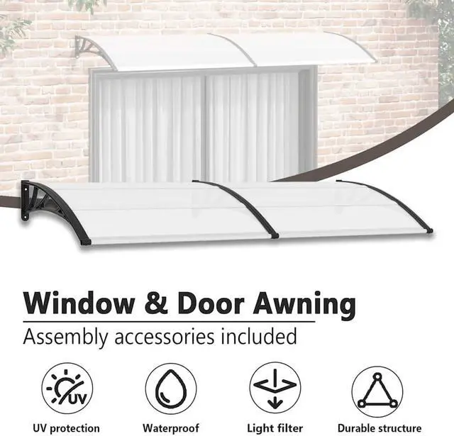 Alt view image 5 of 7 - vidaXL Door Canopy, Front Door Canopy for Protection, Porch Canopy for Outdoor, Weather-resistant Polycarbonate Cover, 94.5"x31.5", Black and Transparent