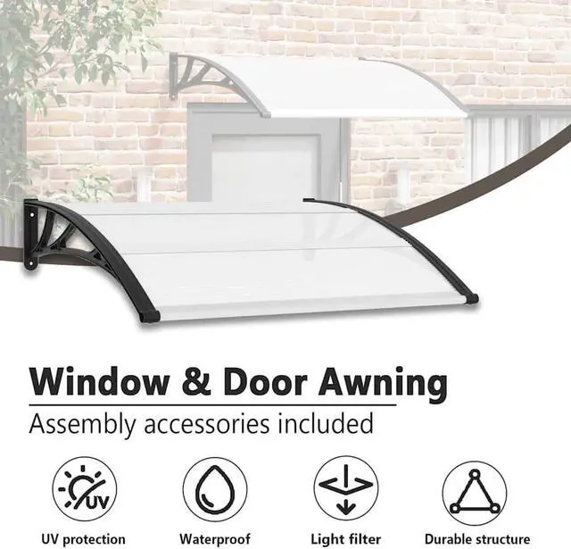 Alt view image 5 of 7 - vidaXL Door Canopy, Front Door Canopy for Protection, Porch Canopy for Outdoor, Weather-Resistant Polycarbonate Cover, 47.2"x39.4" , Black