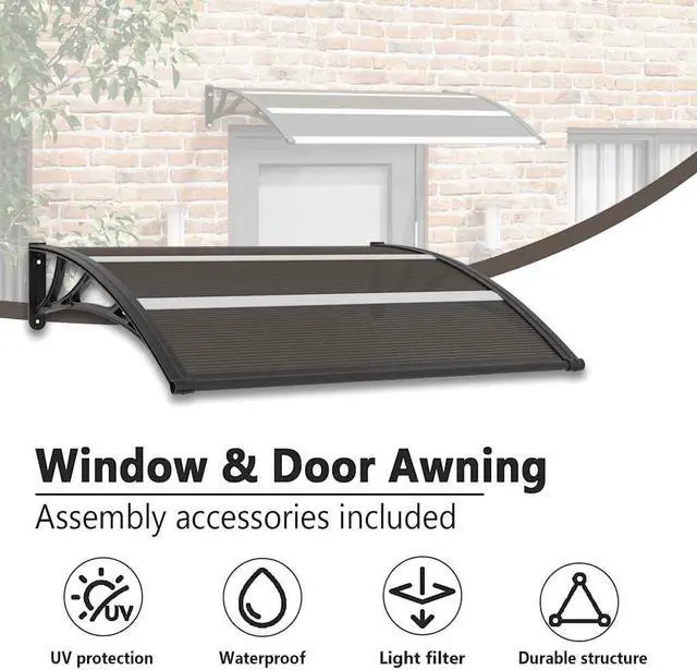Alt view image 5 of 7 - vidaXL Door Canopy, Front Door Canopy for Protection, Porch Canopy for Outdoor, Weather-resistant Polycarbonate Cover, 47.2''x31.5'', Black