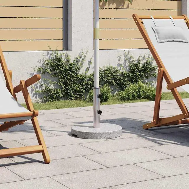 Main image of vidaXL 44lb Round Umbrella Base with Handles, Patio Parasol Base for 1.5"/1.9" Pole Sizes, Granite Plate, Stainless Steel Pipe, Elegant Style, Ø15.7"x14.4" Gray