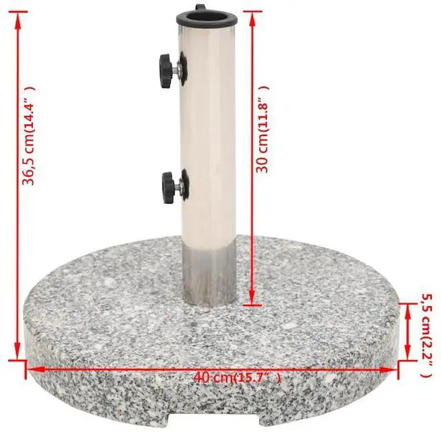 Alt view image 4 of 7 - vidaXL 44lb Round Umbrella Base with Handles, Patio Parasol Base for 1.5"/1.9" Pole Sizes, Granite Plate, Stainless Steel Pipe, Elegant Style, Ø15.7"x14.4" Gray