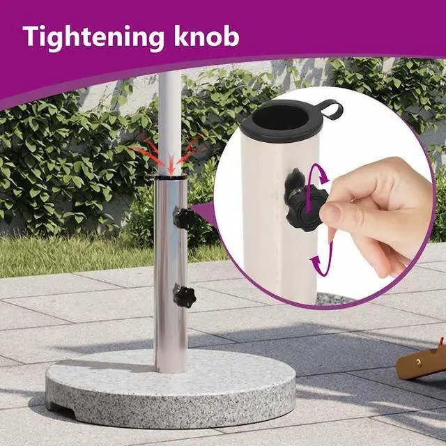 Alt view image 5 of 7 - vidaXL 44lb Round Umbrella Base with Handles, Patio Parasol Base for 1.5"/1.9" Pole Sizes, Granite Plate, Stainless Steel Pipe, Elegant Style, Ø15.7"x14.4" Gray