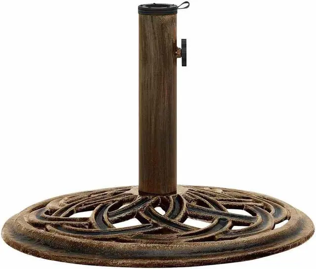 Alt view image 2 of 7 - vidaXL 19lb Round Umbrella Base for Outdoor, Deck, Patio Parasol Base for 1.4"/1.5"/1.9" Pole Sizes, Heavy-Duty Cast Iron, Classic Design, Ø17.3"x12.2" Black and Bronze